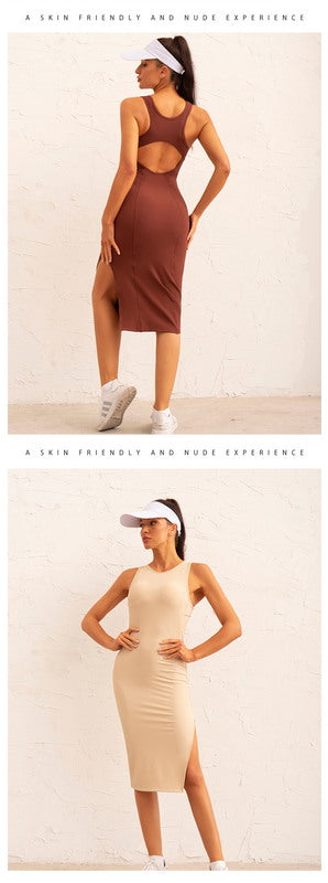 Modern Active High Slit Sleeveless Midi Skirt Tennis Dress