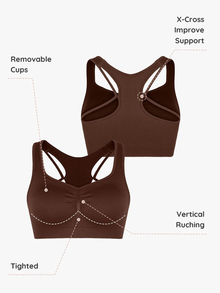 Seamless Bust Support Racerback Sports Bra with Removable Cups