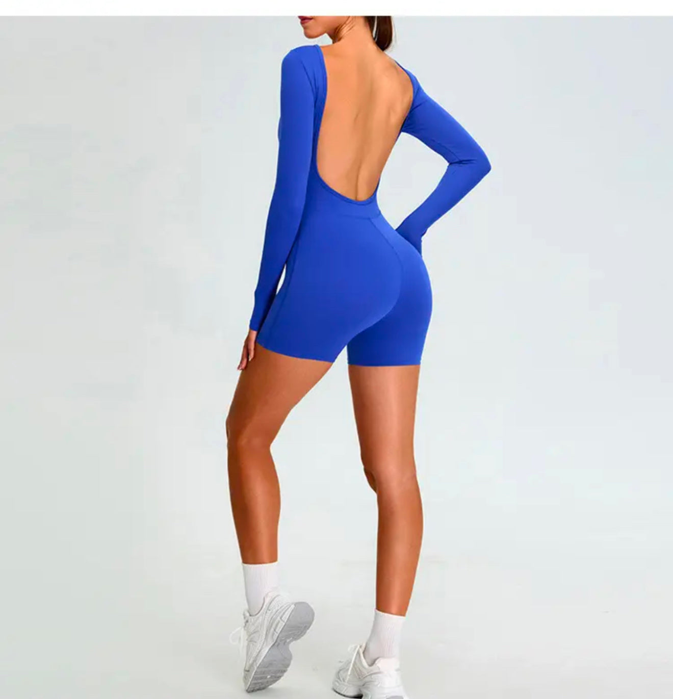 U-Back Long Sleeve One-Piece Shorts Suit