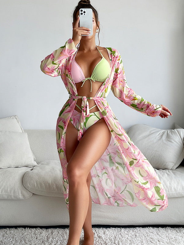 Modern Active Floral Print Bikini Set  Dress Cover-Up Beachwear