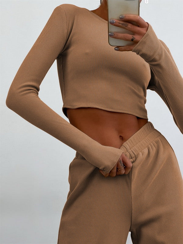 Two-Piece Knitted Sweater and Wide-Leg Pants Set