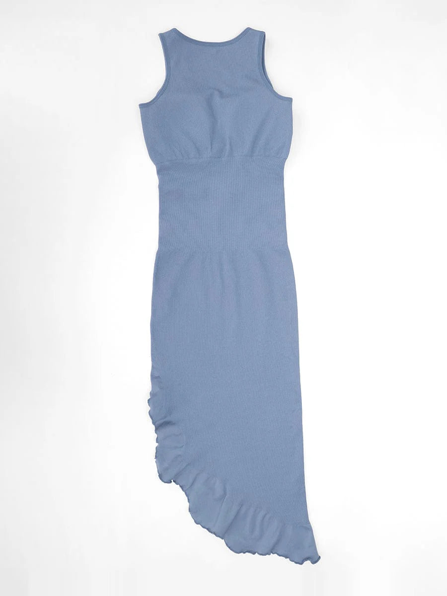 Seamless Sleeveless Waist-Shaping Dress with Ruffled Hem