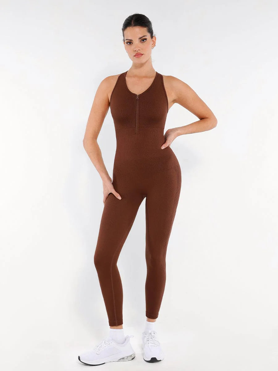 Seamless Zip-Front Racerback 2-in-1 Shaping Jumpsuit