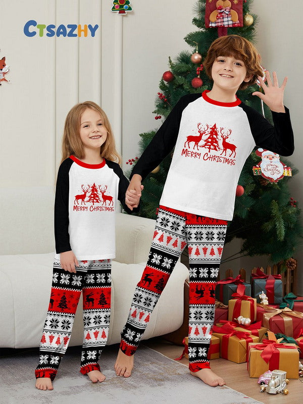 Matching Merry Christmas Reindeer Print Cozy and Festive Christmas Pajamas for the Whole Family