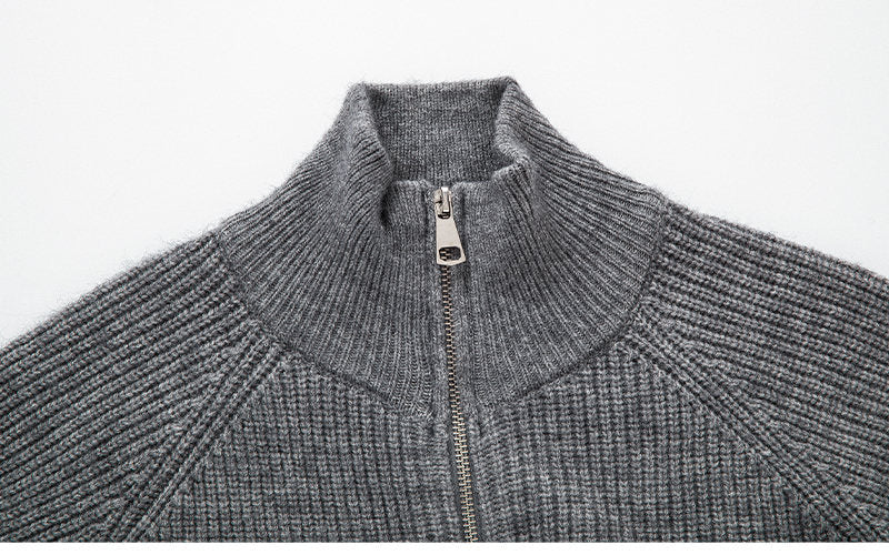 Classic Ribbed Full-Zip Knit Sweater