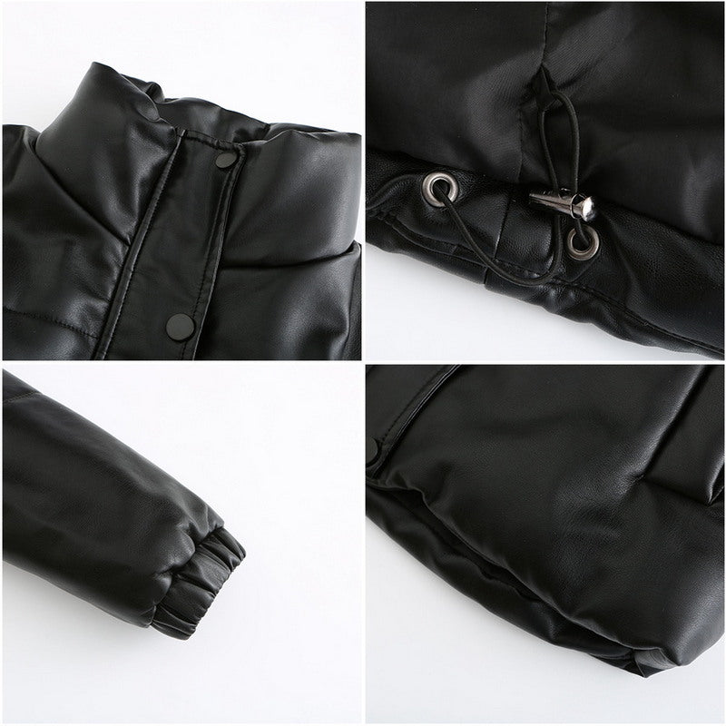 Chic PU Leather Padded Coat-Modern Active