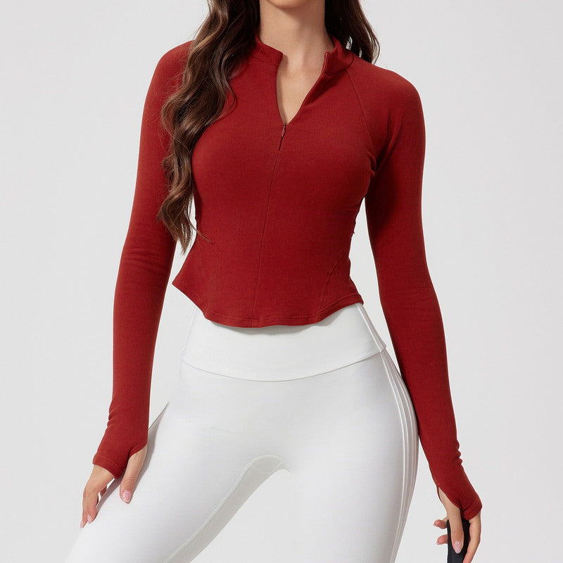 Half Zip-Up Long Sleeve Sports Top