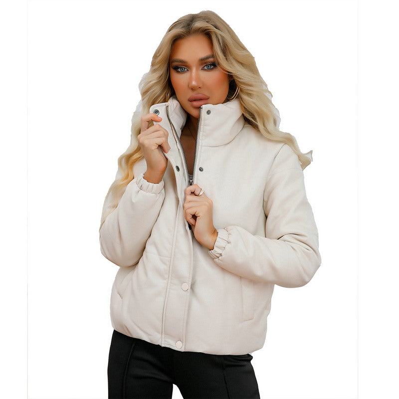 Chic PU Leather Padded Coat-Modern Active