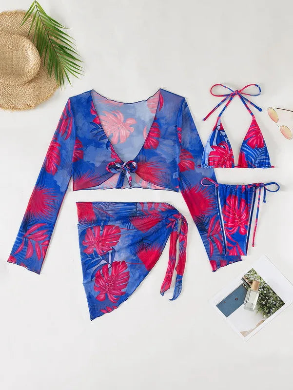 Coastal Chic 4-Piece Long Sleeve Beach Cover-Up Set-Modern Active