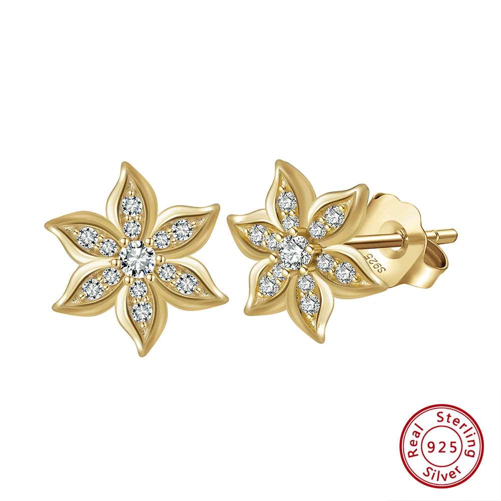 11mm 925 Sterling Silver Flower Stud Earrings for Women Teen Girls-Modern Active