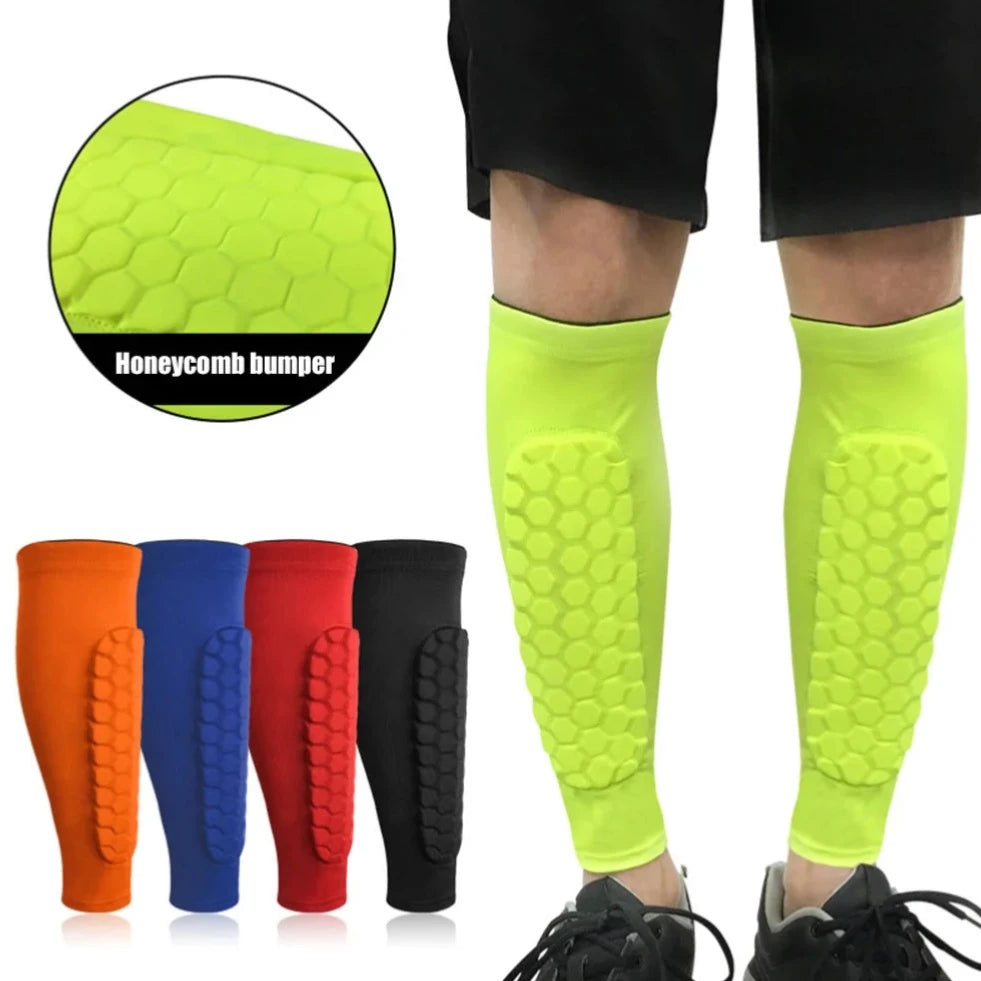 Modern Active Honeycomb Football Shields Shin Guards - Breathable Leg Sleeves for Soccer, Basketball, Cycling - Adult Size
