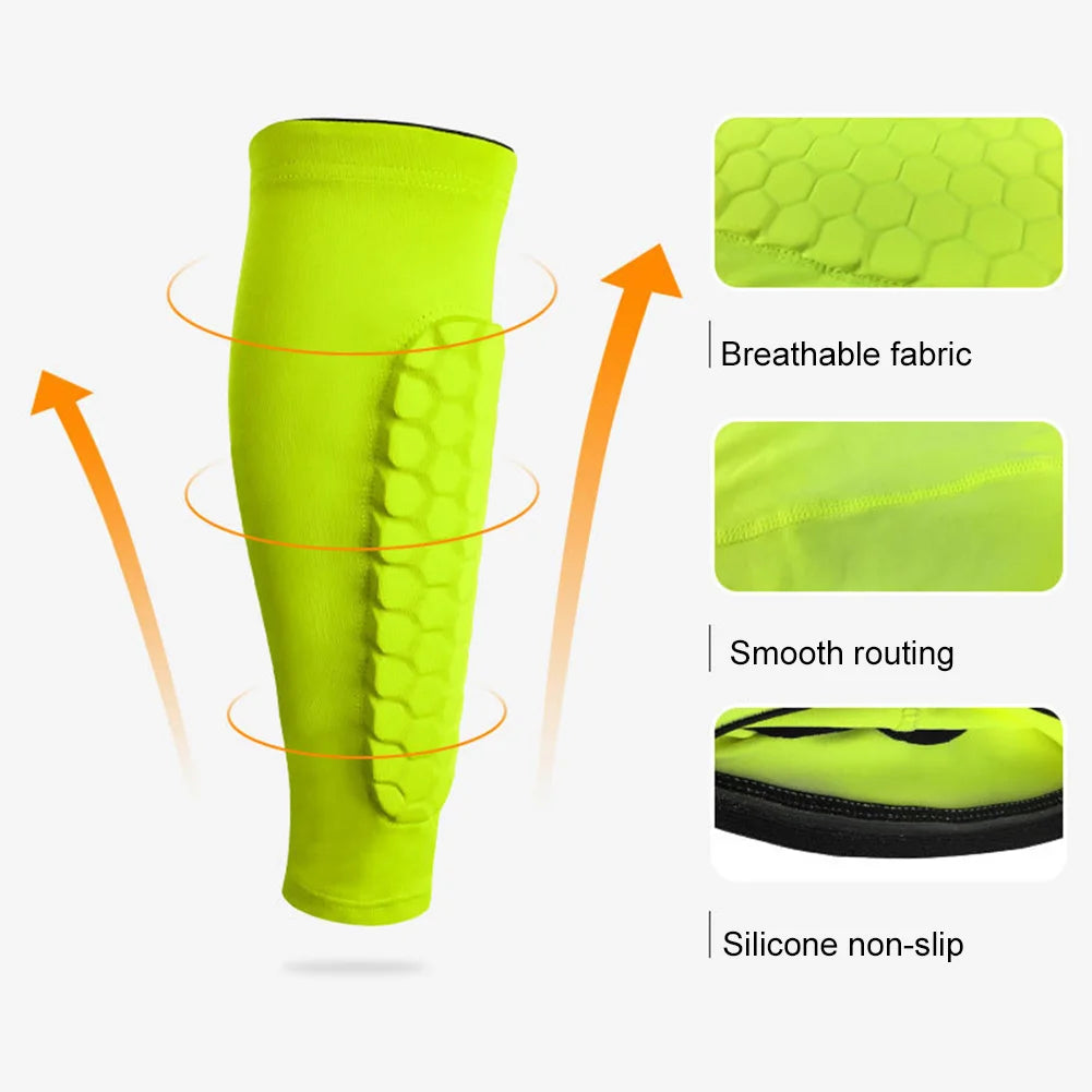 Modern Active Honeycomb Football Shields Shin Guards - Breathable Leg Sleeves for Soccer, Basketball, Cycling - Adult Size