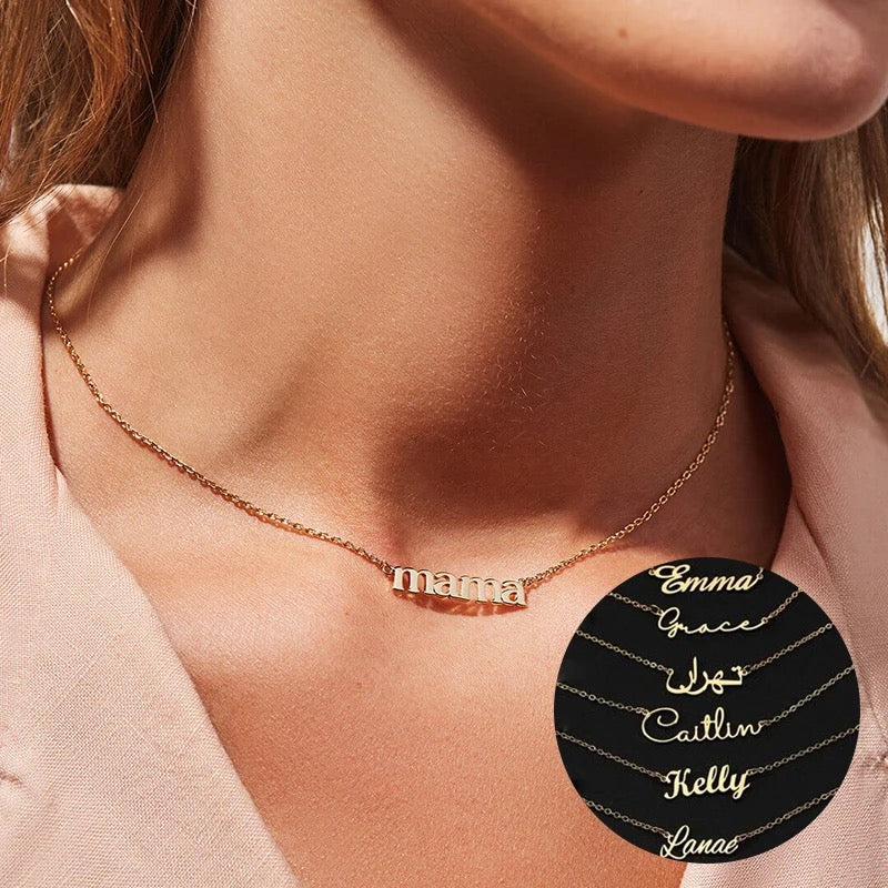 RadiantGold Signature Custom Name Personalized 10K 14K 18K Solid Yellow Gold Necklace-Modern Active