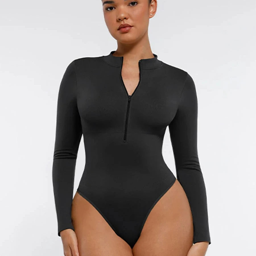 Seamless Long Sleeve Zipper Thong Bodysuit – Sculpting Fit