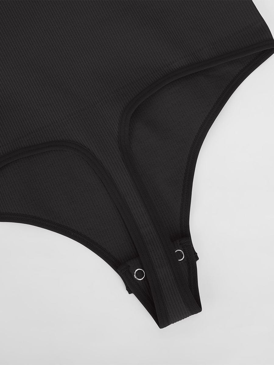 Seamless Ribbed Scoop Neck Thong Bodysuit – Waist Sculpt & Tummy Control