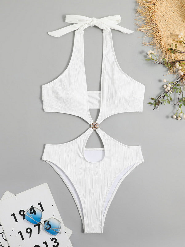 Sunkissed Allure: White One-Piece Bodysuit Bikini Set for Women - Summer's Finest Swimwear