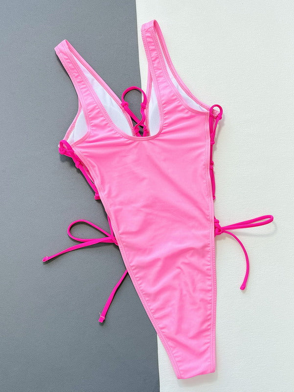 Sunkissed Allure: Pink One-Piece Bodysuit Bikini Set for Women - Summer's Finest Swimwear