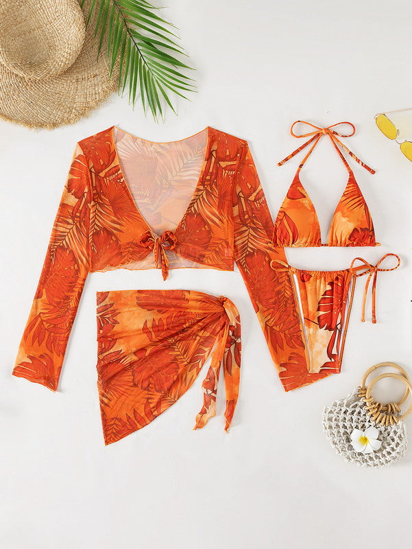 Coastal Chic 4-Piece Long Sleeve Beach Cover-Up Set-Modern Active