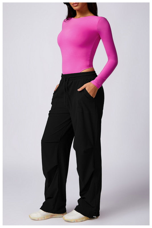Modern Active High Rise Drawstring Loose-Fit Pants with Pocket