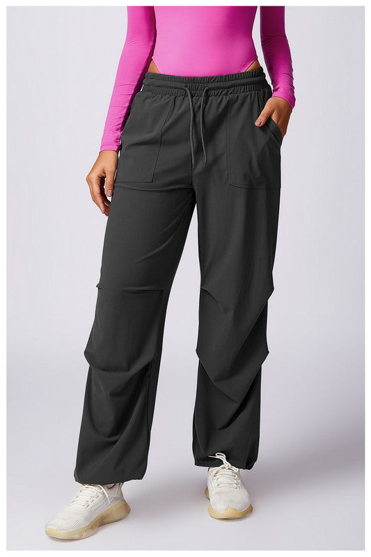 Modern Active High Rise Drawstring Loose-Fit Pants with Pocket