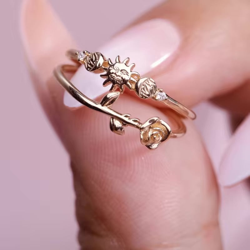 Modern Active 10K, 14K, 18K Solid Gold Rose Flower Ring