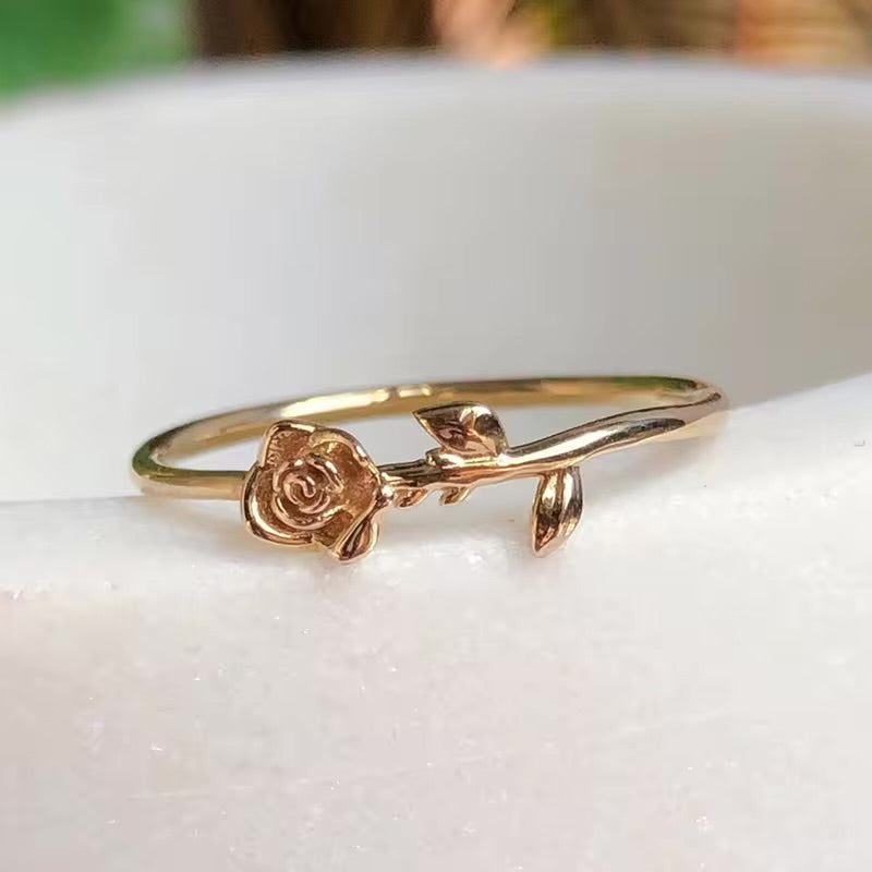 Modern Active 10K, 14K, 18K Solid Gold Rose Flower Ring