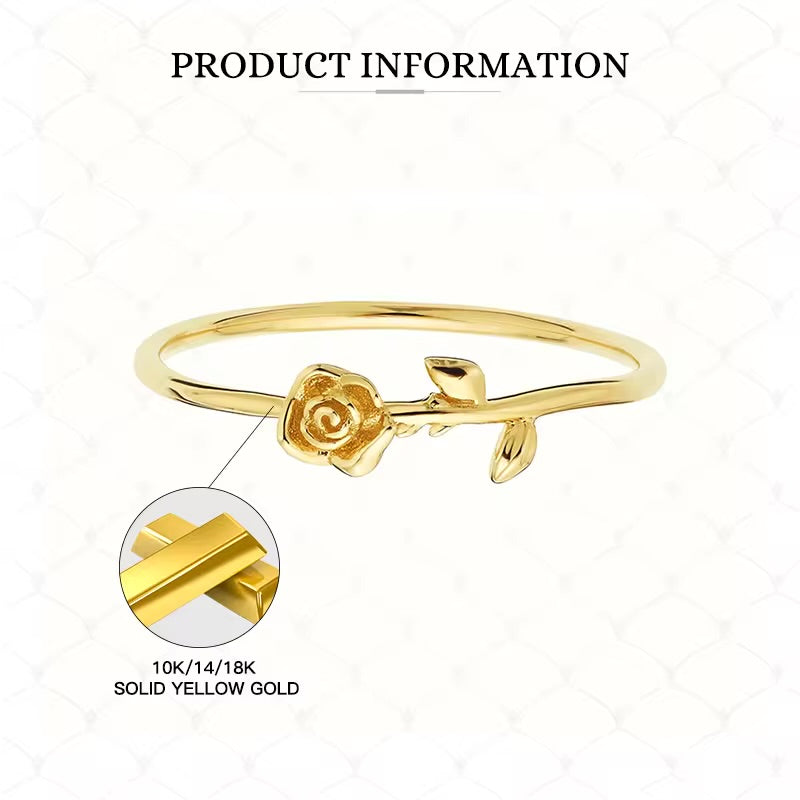 Modern Active 10K, 14K, 18K Solid Gold Rose Flower Ring