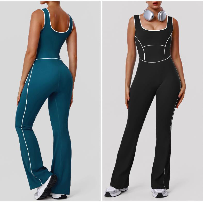 SereneWide Flared Piping Jumpsuit