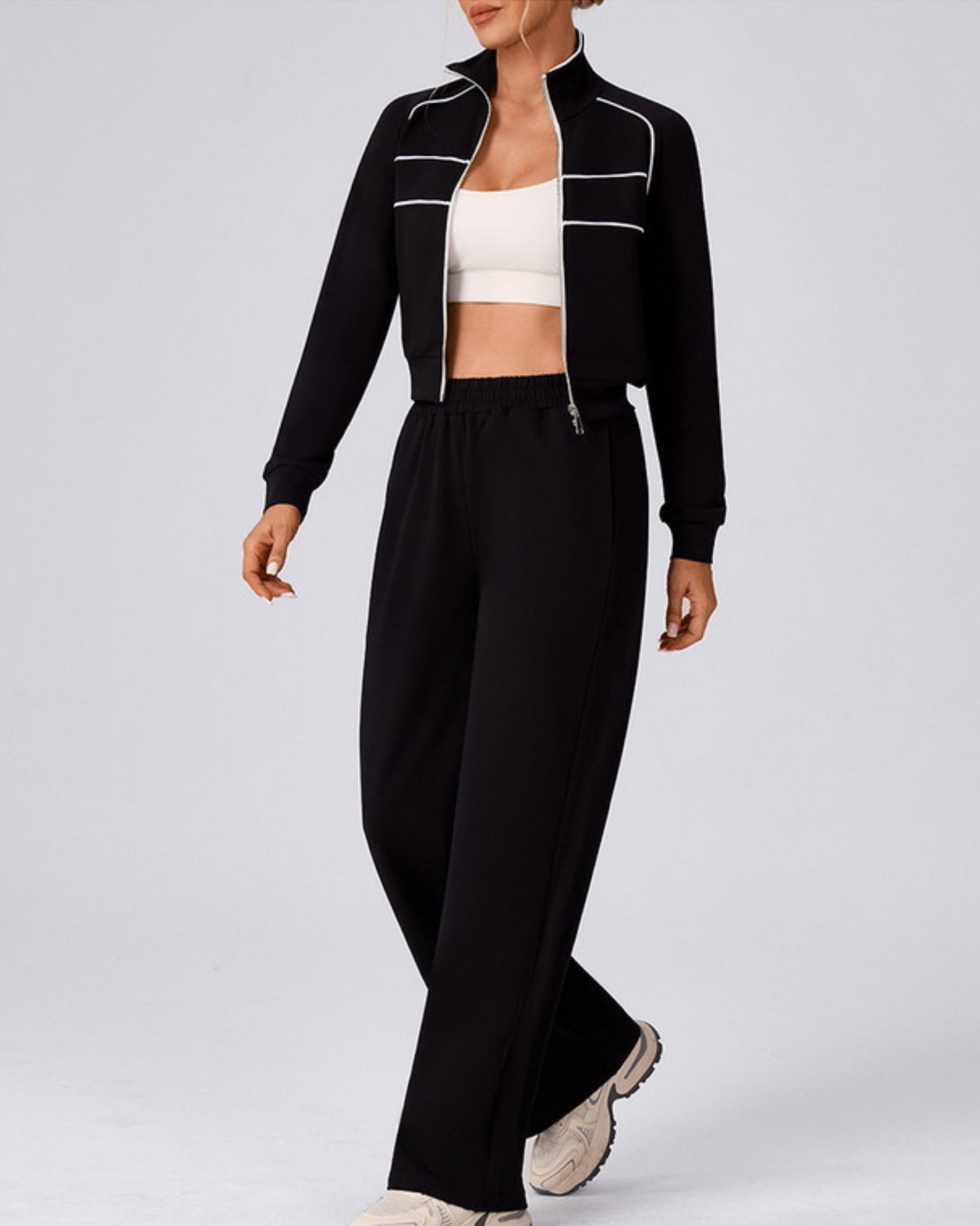 Modern Active Contrast Zip Lounge Set