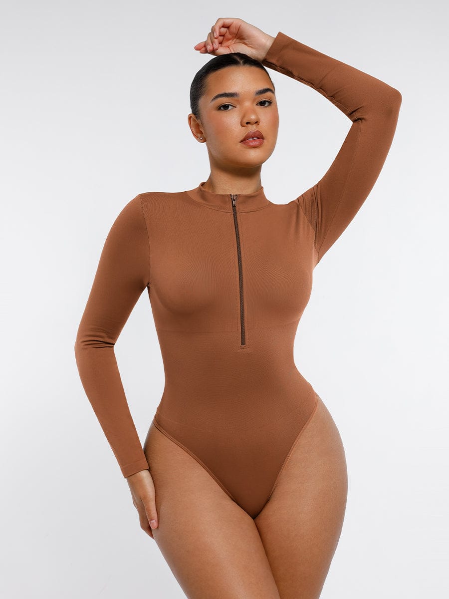 SculptSleeve Long-Sleeve Zip Thong Bodysuit