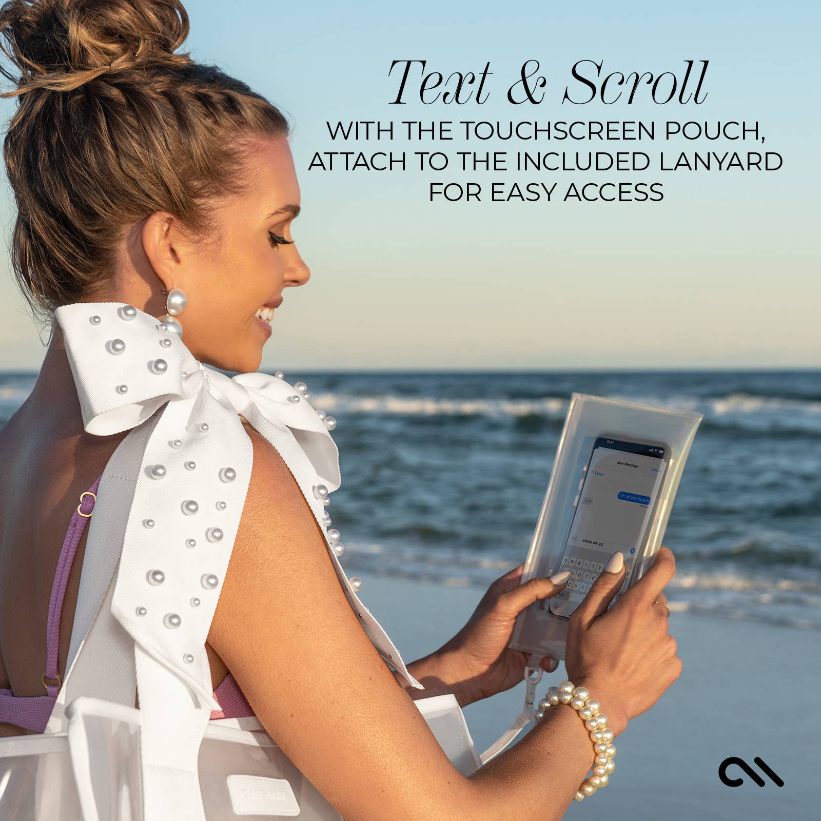 Special Edition Bow Ivory Pearl Beach Tote With Phone Pouch