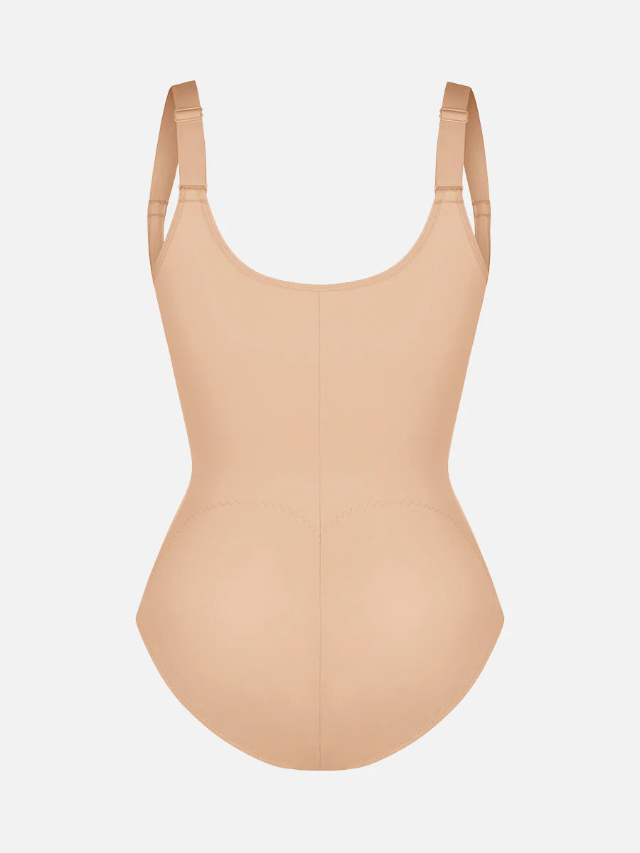 Beige bodysuit with thin straps on a white background