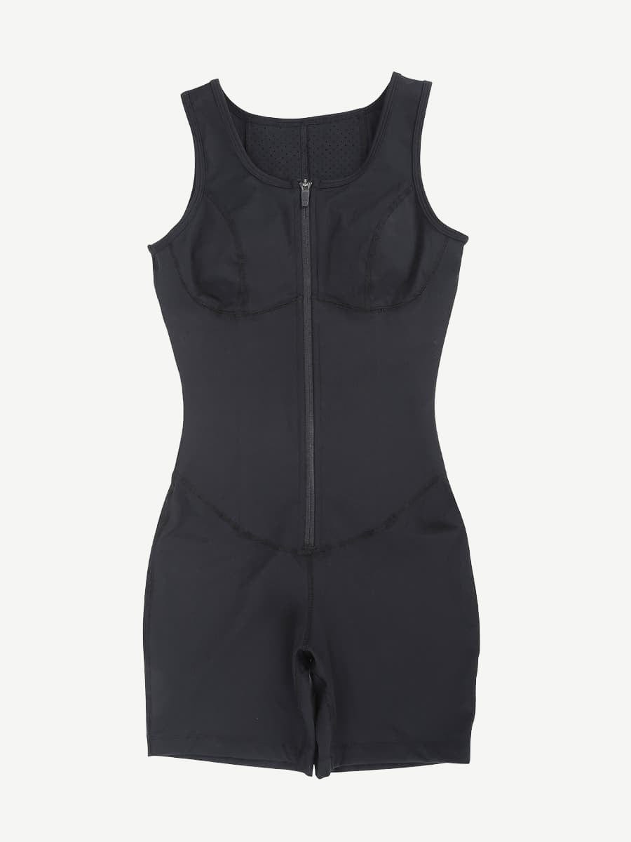 a women's black bodysuit with zippers