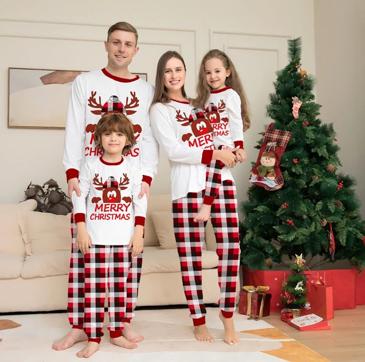 FestiveWear Family Christmas Set Pajamas Letters Cartoon Plaid Two Piece-Modern Active