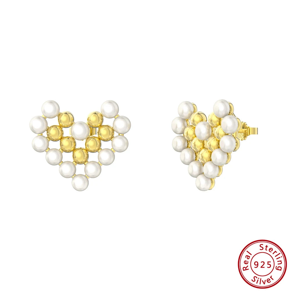 Golden Heart Pearl Stud Earrings-Modern Active