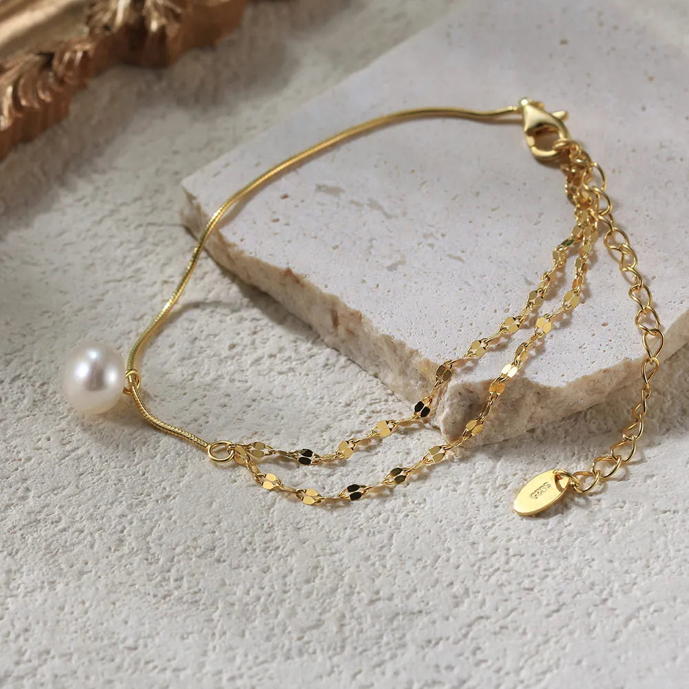 Gold Tiny Pearl Bracelet 14K Gold Plated 925 Sterling Silver Freshwater Cultured Pearls Bracelets-Modern Active