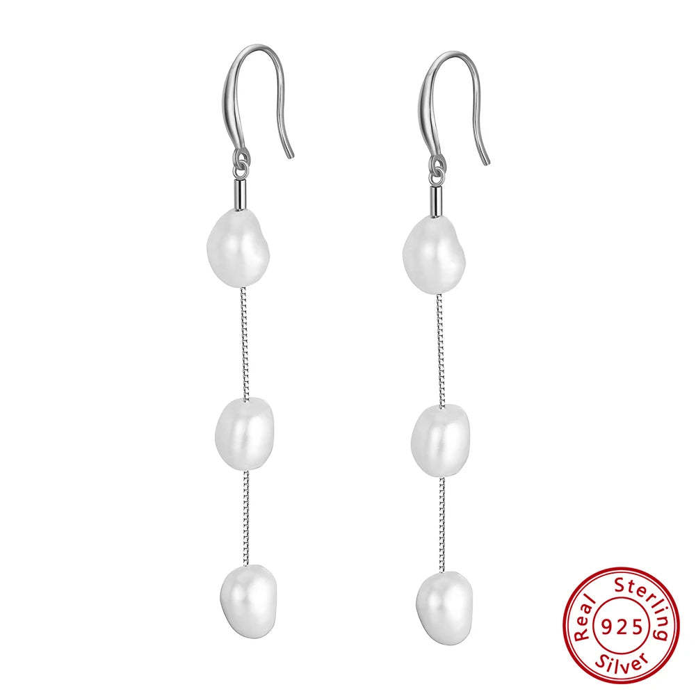 925 Sterling Silver Earring With Irregular Real Cultured Baroque Pearl-Modern Active
