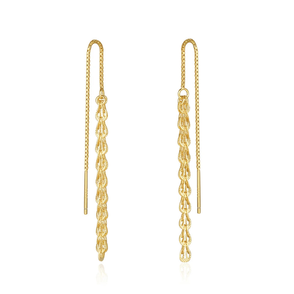 14K Gold Plated 3mm Phoenix Chain Earring 925 Sterling Silver Tassel Earrings-Modern Active