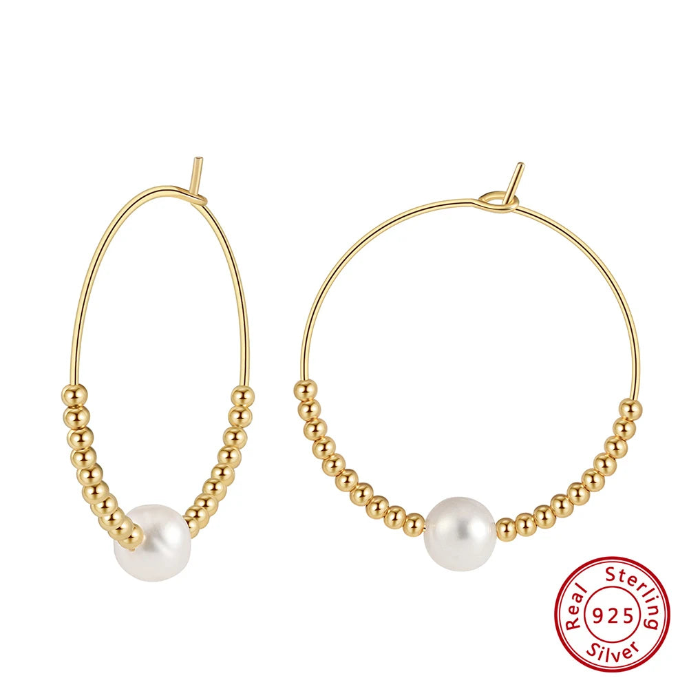 Hypoallergenic Elegant Pearl Earrings 14K Gold Plated S925 Sterling Silver Big Large Hoops Pearl Earrings-Modern Active